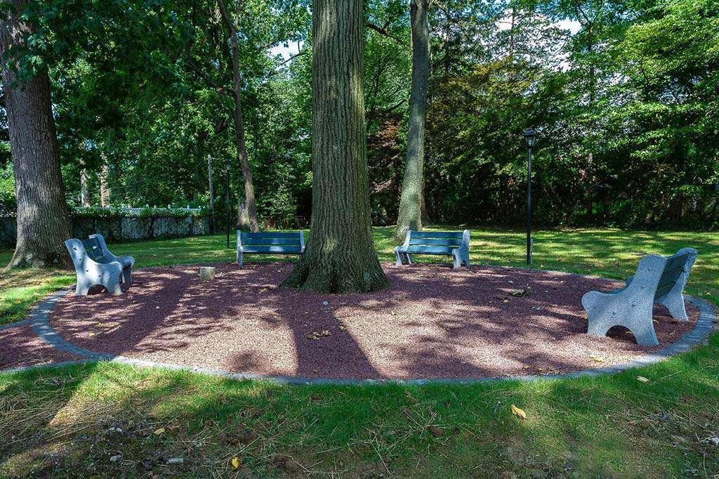 宾夕法尼亚州费城Eola公园bbin出租的户外长椅座位区围绕着一棵树